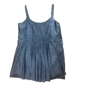 Eileen Fisher Blue Silk Pin-Tuck Cami Top, Bodice Sequins, Parties, Resort, S